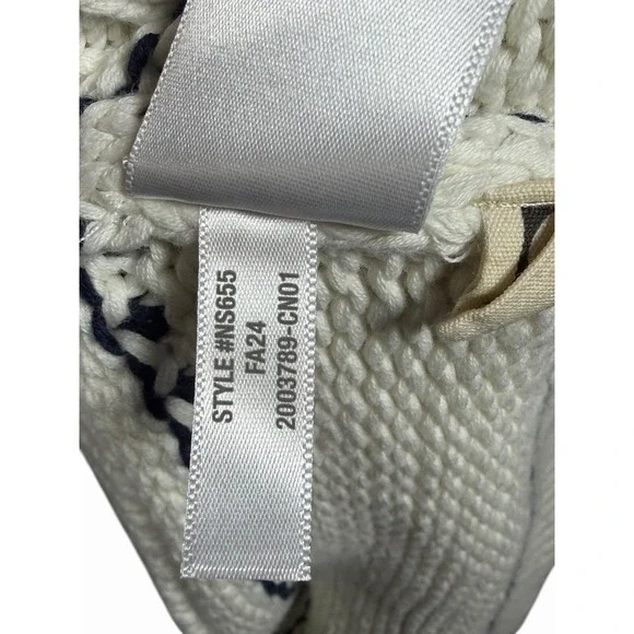 Madewell Textured Cotton Crewneck Sweater in Stripe Women's XL White Navy - Picture 12 of 12